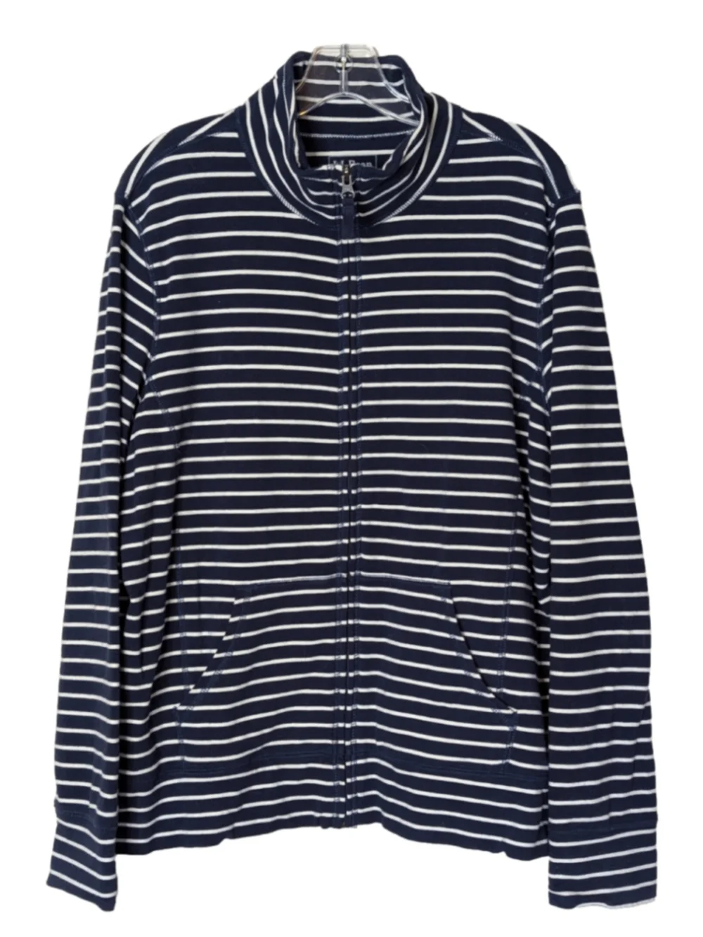 Women's L.L.Bean Striped Zip-Up Sweatshirt Navy Blue White XL